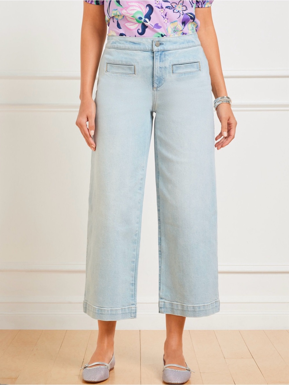 Talbots Light Wash Wide-Leg Crop Petite Jeans